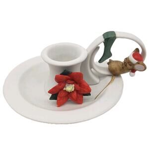 VTG George Good Christmas Ceramic Taper Candle Holder Chamberstick Sleepy Mouse